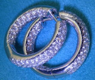 Vintage 14k Gold Modern 3.  00 Ct Carat Diamond Pave Hoop Huggie Earrings F