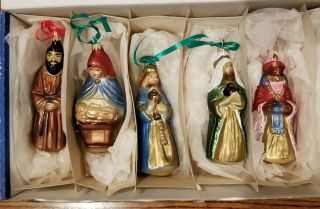 Vintage Lauscha Glas Creation Nativity Christmas Ornaments Set Of 5