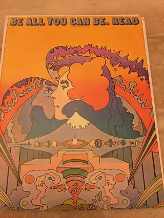 Flawed Vtg Peter Max Poster 1970 11x16” Be All You Can Be Read Library Week 69
