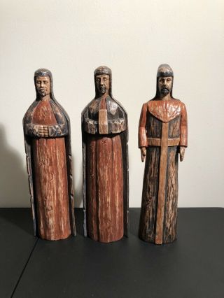 3 Wisemen Wooden Carved Wood Nativity Figures Christmas 15”