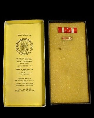 WWII Philippines Defense Medal Award Box w/ Ribbon Bar & Lapel Pin by El Oro 2