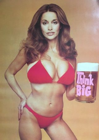 Think Big Vintage Poster Pin - Up 1980’s Big Breasts Woman Chest Beer