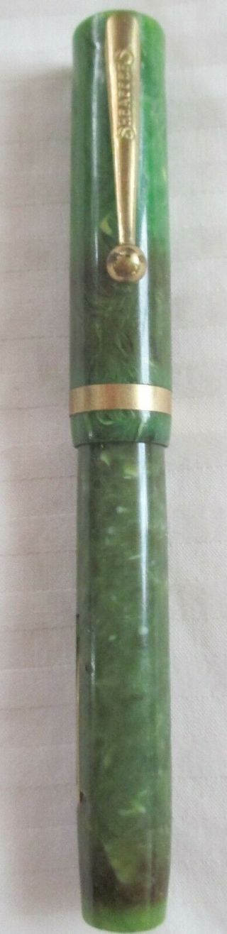 Vintage Sheaffer White Dot Flat Top Lifetime Nib Fountain Pen Marbled Jade Green