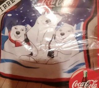 COCA COLA Polar Bear Plush Blanket (45 x 60) 3 Bears & Coke bottles 2