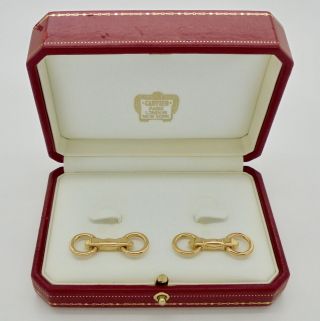 Authentic Vintage Cartier Stirrup Cufflinks In 18k Yellow Gold With Case