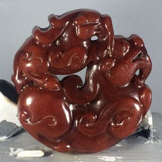 Chinese old natural jade hand - carved jade double Dragon statue pendant 0638 2