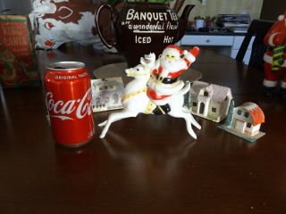 Vintage Hard Plastic Santa Riding Reindeer Christmas Ornament / Decoration