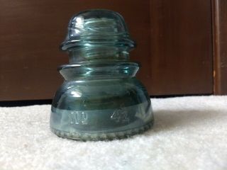 Vintage McLaughlin 42 Glass Insulator Smokey Blue Nubbed Bottom 3