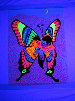 Vintage 1971 Love Is A Butterfly Psychedelic Blacklight Poster Hip Productions