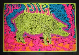Vintage Pig Blacklight Poster Joe Roberts Jr.  Psychedelic 1970 Nos