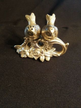 Vintage Metal Bird Salt And Pepper Shakers On Stand