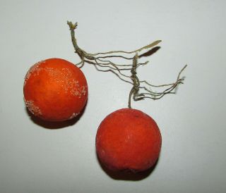 2 Antique Early Spun Cotton Christmas Ornaments Fruit Oranges German