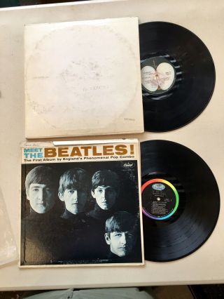 (2) Beatles Vinyl Records White Album,  Meet The Beatles