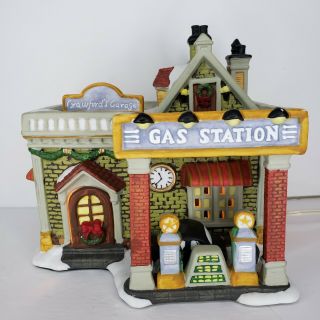 Carole Towne Crawford’s Garage Gas Station Christmas Village House W/ Light