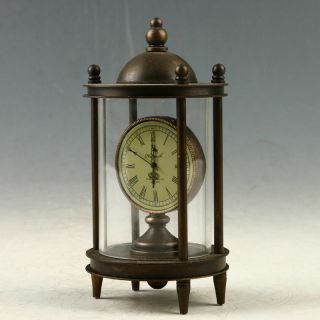 Old Antique Exquisite Brass Mechanical Clock With Glass Around