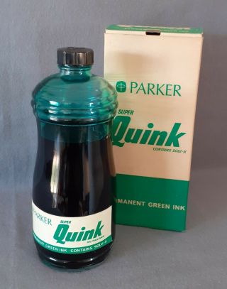 Vintage Parker Quink Ink Bottle - Permanent Green Ink - 20fl Oz.  568cc.