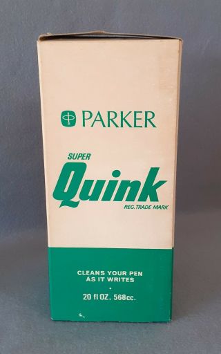 VINTAGE PARKER QUINK INK BOTTLE - PERMANENT GREEN INK - 20FL OZ.  568CC. 2
