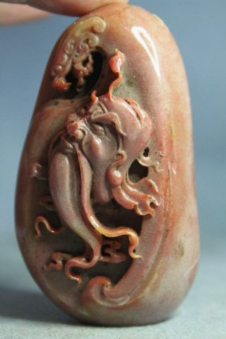 Handmade Auspicious Collectable Shoushan Stone Carved Old Man Exquisite Pendant