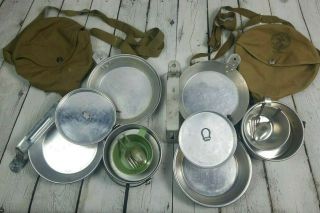 2 Vintage Boy Scouts Of America Mess Kit Aluminum Complete W/ Bag Hike Camp Bsa