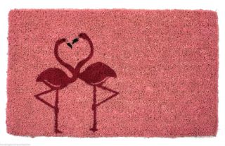 Door Mats - " Loving Flamingos " Coir Doormat - Flamingo Welcome Mat -