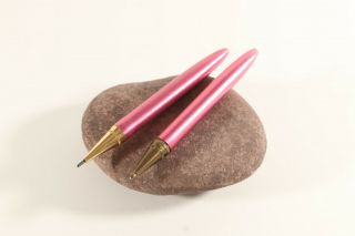 Set Of 2 Vintage Pink Bullet Mechanical Pencil Ballpoint Pen 1960s Metal
