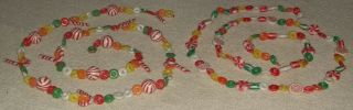 2 Vintage Plastic Blow - Mold Colorful Christmas Candy Tree Garlands W/peppermint