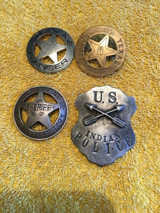4 Old West Badges Texas Rangers Tombstone Sheriff & Us Indian Police
