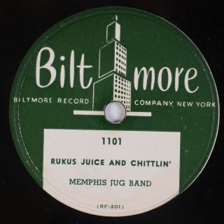Memphis Jug Band: Rukus Juice And Chittlin’ Biltmore Blues 78 E - Okeh 8955 Re