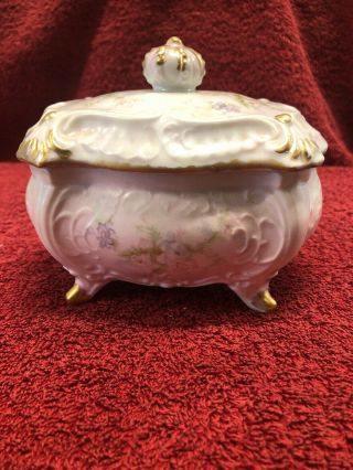 Vintage Porcelain Footed Trinket Jewelry Box With Lid