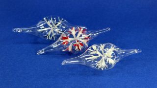 Indented Glass Tube Flower Christmas Ornaments,  Set Of 3,  Red,  White,  Blue