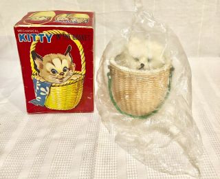 Vintage 1950’s Inakita Peekaboo Kitty Cat In A Basket Wind - Up Toy,  Japan