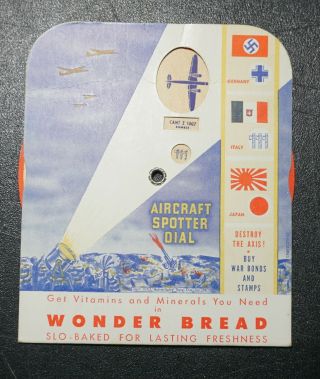 Wonder Bread World War Ii Aircraft Spotter Dial Home Front Advertising Wheel,