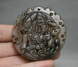 2.  2 " Old Chinese Ancient Jade Carved Mad Monk Chai Gong God Fan Amulet Pendant