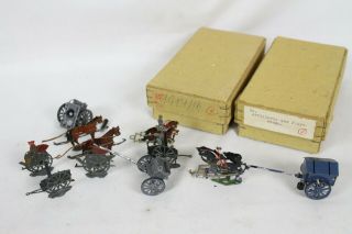 Vintage Tin Flats Zinnfiguren Lead War Scholtz Soldiers Horse Cart Artillery Box