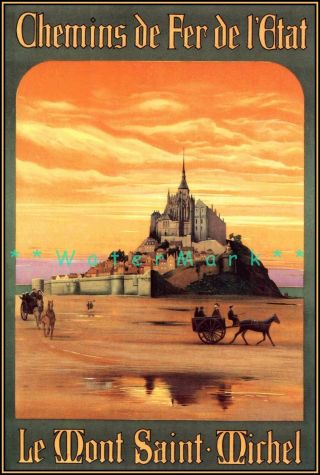 Le Mont Saint Michel 1930 France Vintage Poster Print French Castles Travel Ad
