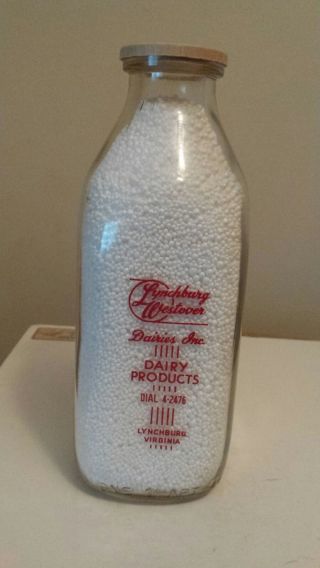 Vintage Milk,  Lynchburg Westover Dairies,  Inc,  Lynchburg,  Virginia.  Sq,  Qt,  Red