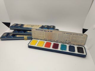 Vintage Binney & Smith Artista Water Colors In Blue Tin X 4 3 Old Stock