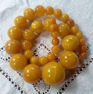 Vintage 83gr Baltic Amber Necklace Egg Yolk Butterscotch Round Beads