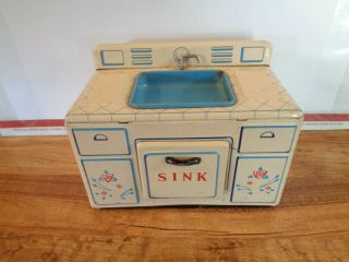 Vintage Tn Nomura Tin Litho Toy Dollhouse Kitchen Sink Japan (d6)