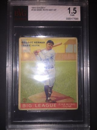 Babe Ruth 1933 Goudey 144 Graded Bvg 1.  5 No Creases,  Vintage Card