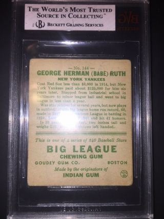 Babe Ruth 1933 Goudey 144 graded BVG 1.  5 no creases,  vintage card 2