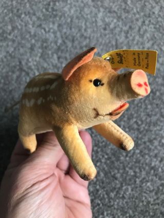 Vintage Steiff Germany Stuffed Animal Velvet Jolanthe Pig Plush Tag & Button Nr