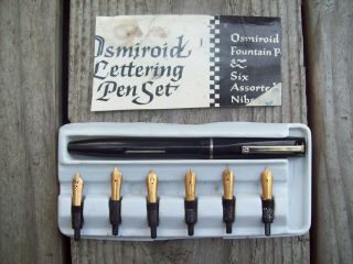 Vintage Osmiroid 65 England Lettering Set - Fountain Pen & 7 Calligraphy Nibs
