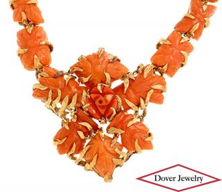 Vintage Carved Coral 18k Yellow Gold Link Chain Necklace 50.  0 Grams Nr
