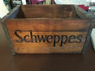Vintage Schweppes Soda Pop Wooden Crate 24 Bottle Wood Crate