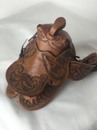 Vintage Toy Miniature Hand Tooled Leather Horse Saddle