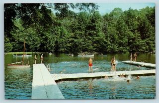 Postcard Ny Livingston Manor Boy Scouts Camp Bsa Swimming Dock Scene S12