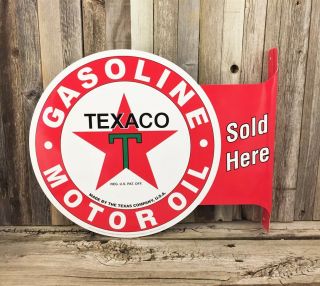 Texaco Motor Oil Flange Metal Tin Sign Large Vintage Style Garage Man Cave 2