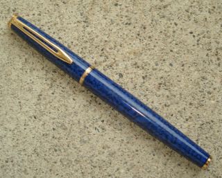 Waterman France Blue Marble Pen Gold Trim Roller Ball Point
