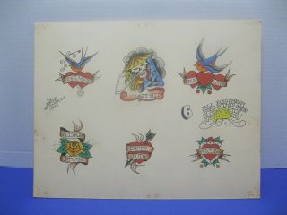 Vintage Signed Tattoo Flash Sheets Dave Shore Vancouver Bc 1973 - 4